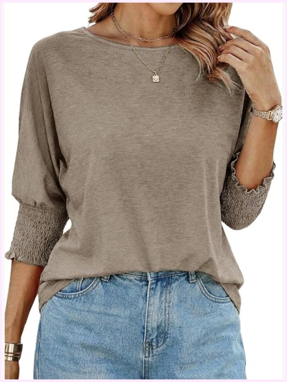 3/4 Sleeve Crewneck Blouse Tee T-Shirt Business Casual